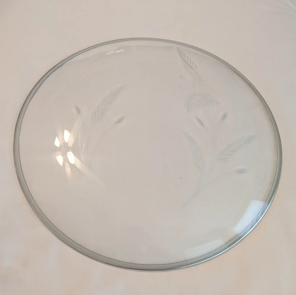 50s Wildflower Etched Glass Round Silver Rimmed Cake Plate Platter 11.75